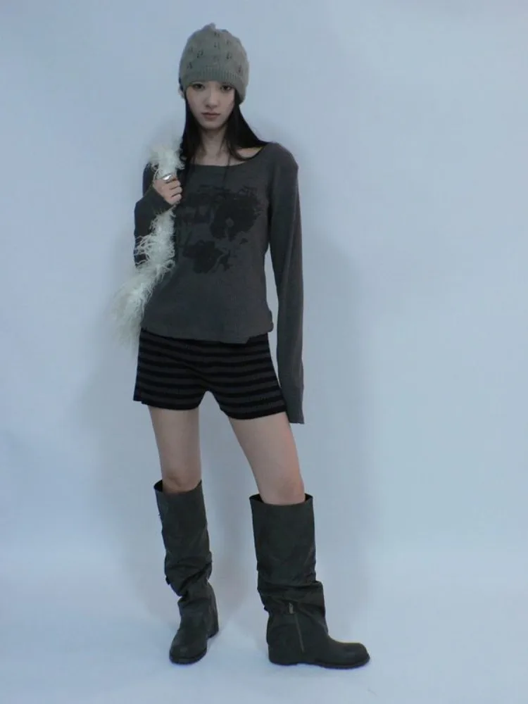 Knitted Women Shorts Short Mujer Vintage Fashion Striped Ropa De Mujer High Waist Tunic Shorts Summer Pantalones Cortos De Mujer_ecoleips.com