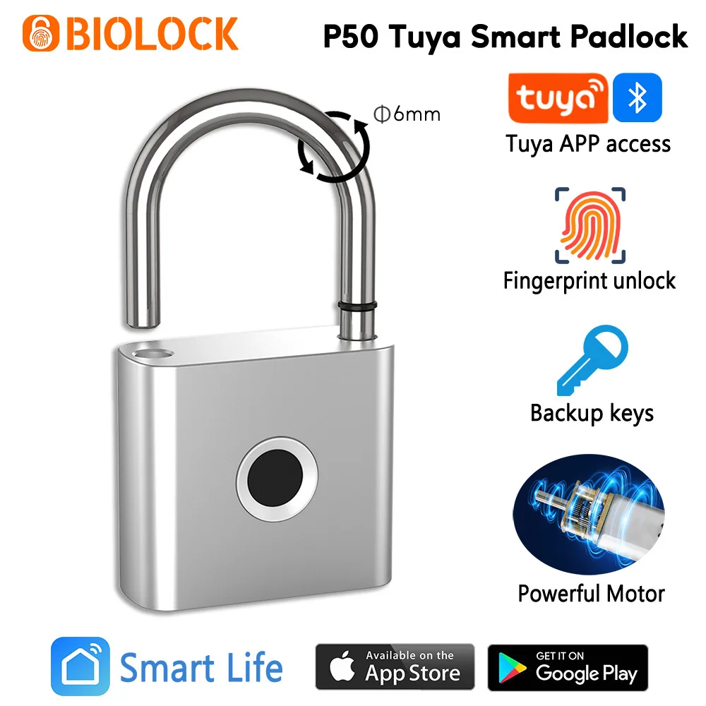 Tuya Bluetooth Fingerprint Padlock Smart Home Door Lock 20 Groups Fingerprint Sa