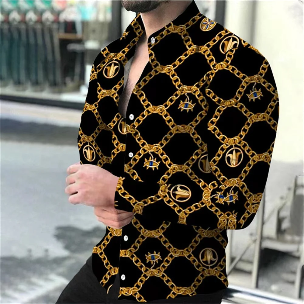 

Geometric Art Luxury Fashion Casual Men's Shirt Party Street Vacation Spring Summer Lapel Long Sleeve Top 2024 New Style