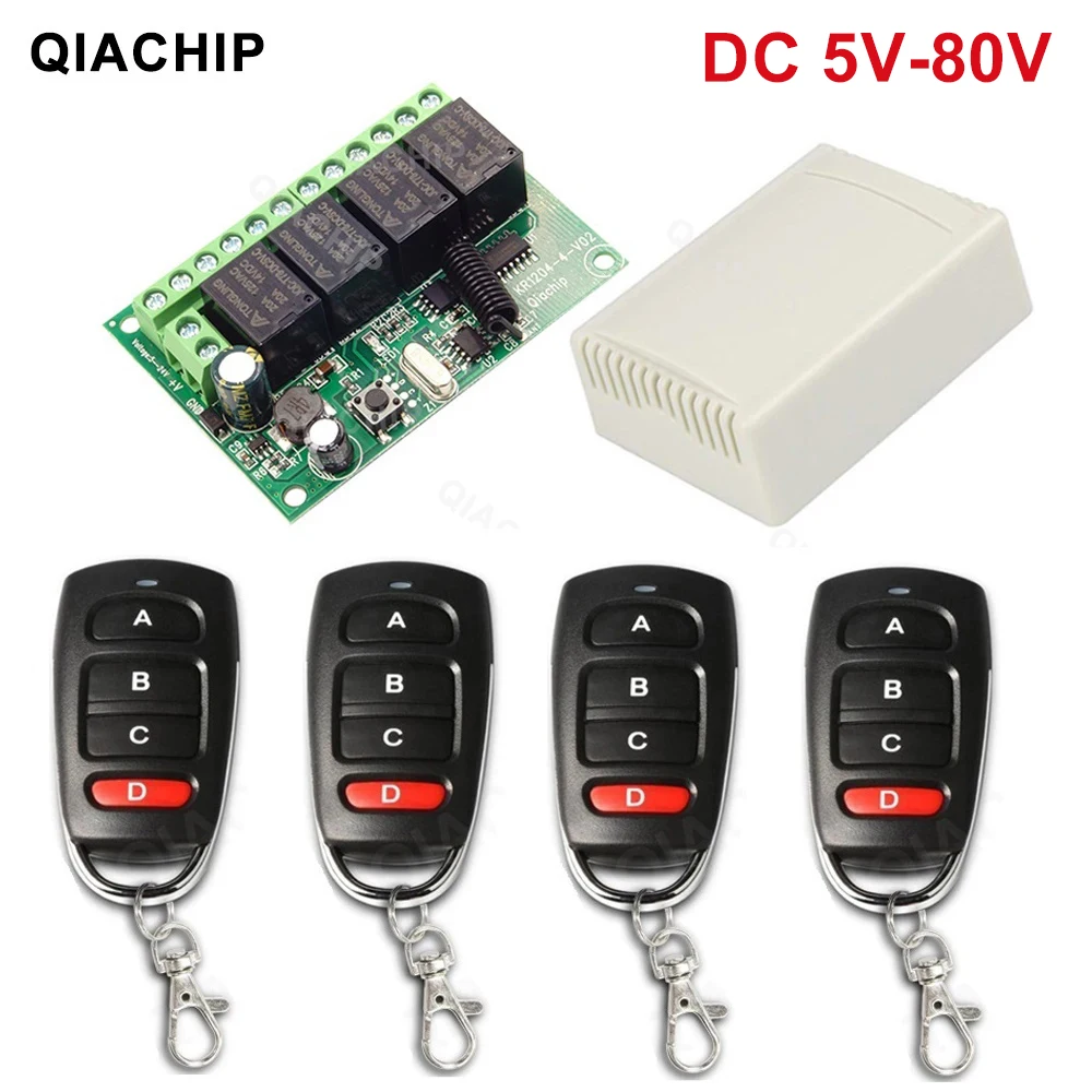 QIACHIP 433.92mhz stejnosměrný 5V 12V 24V 48V 10A 4CH elektromagnetické relé modul přijímač EV1527 bezdrátový daleký ovládání spínač 433mhz pro stejnosměrný motorový DIY