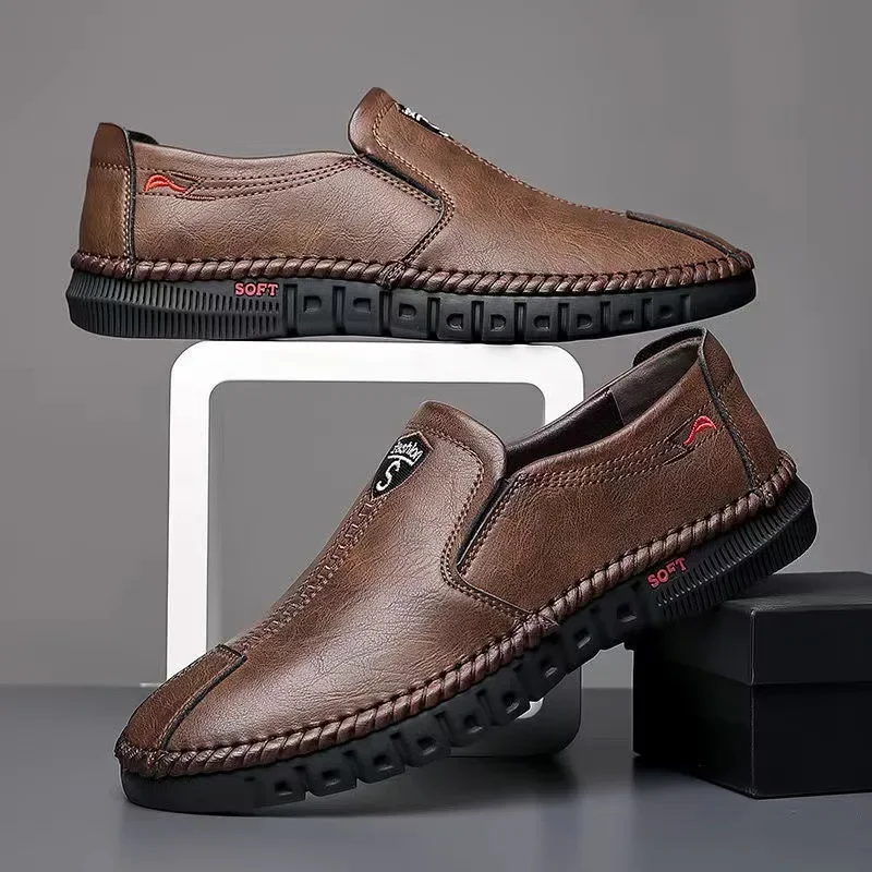 

Autumn Brand Men's Casual Shoes Fashion Comfortable Leather Shoes for Men Soft Bottom Business Leather Slip-on Flat Shoes