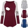 Women Maternity Long Sleeve Nursing Patchwork Color Tops Breastfeeding Blouse 1