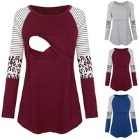 Women Maternity Long Sleeve Nursing Patchwork Color Tops Breastfeeding Blouse 1