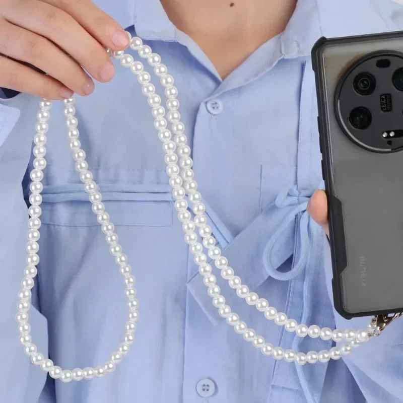 Elegant Pearl Chain Crossbody Lanyard with Detachable Keychain