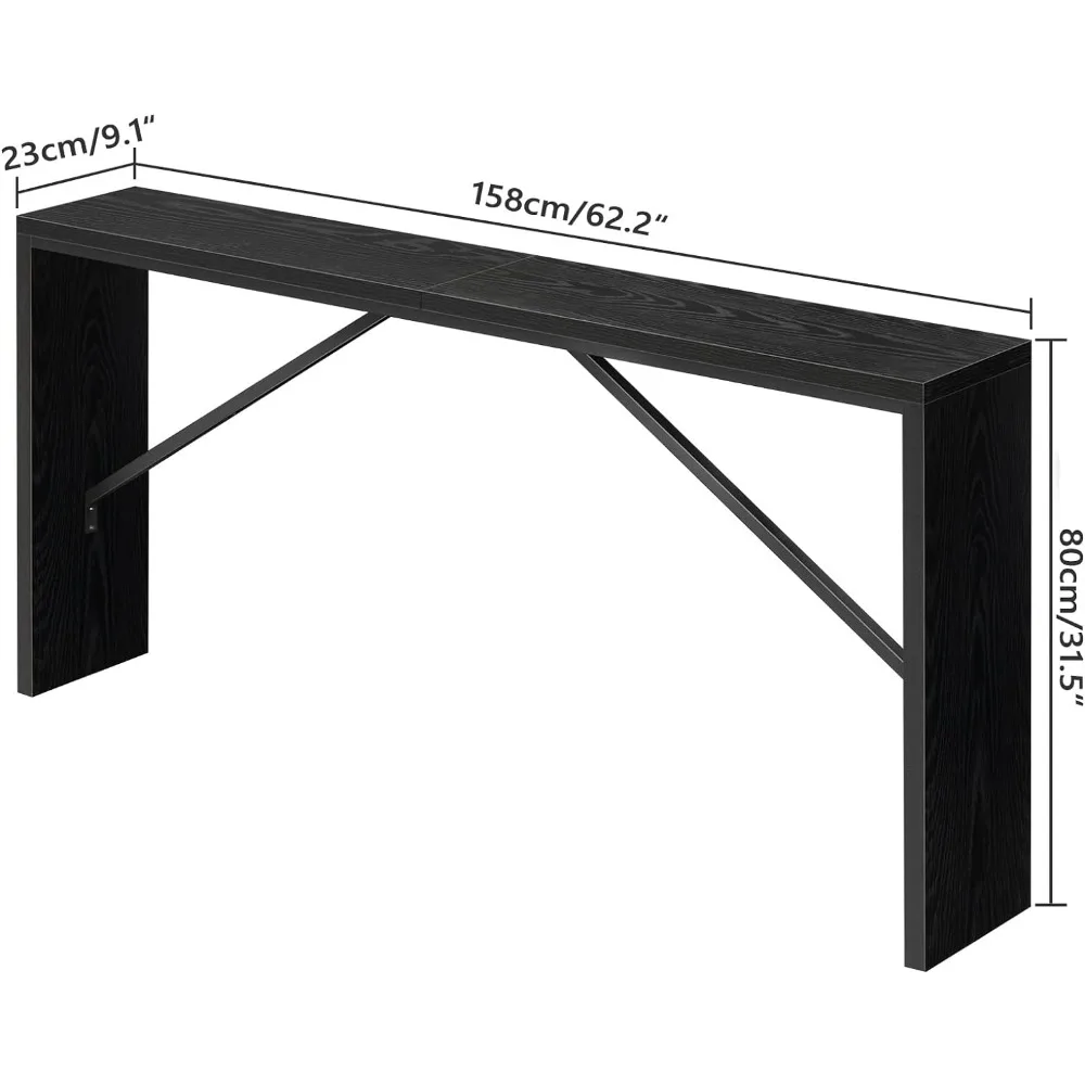62.2" Long Sofa Table Behind Couch, Narrow Entryway Table, Farmhouse Dining Tables with Angled Metal Frame