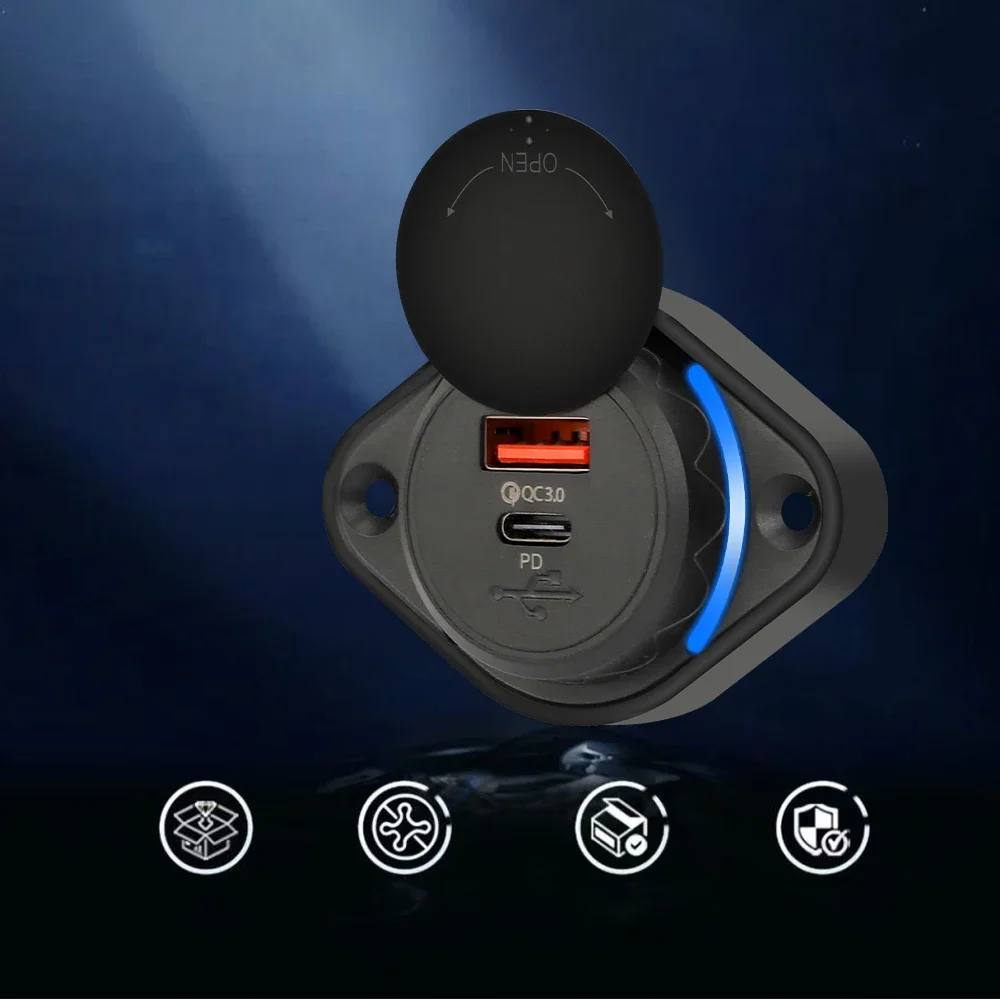 New Dual USB Car Charger Socket QC PD Quick Charge with Sliding Cap 12V/24V 48W Fast Charger Power Outlet for Car Boat Bus, RV 4