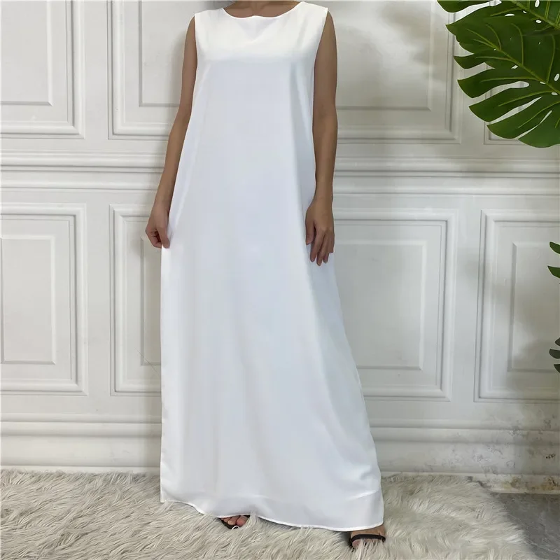 2023 Muslim Abayat Middle East Dubai Abaya Femme Solid Nida Fabric Backing Simple Loose Sleeveless Women's Dress