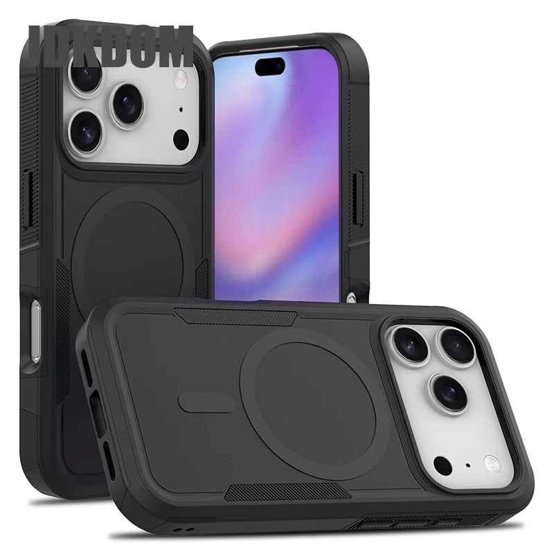JDKDOM Militärische Fallschutz-Magnethülle für iPhone 17, Air 16, 15, 14, 13, 12, 11, Pro Max 16, 15 14 Plus 16E