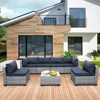 7-piece Outdoor PE Wicker Furniture Set, Courtyard Gray Rattan Segmented Sofa with Washable Deep Blue Cushion 1