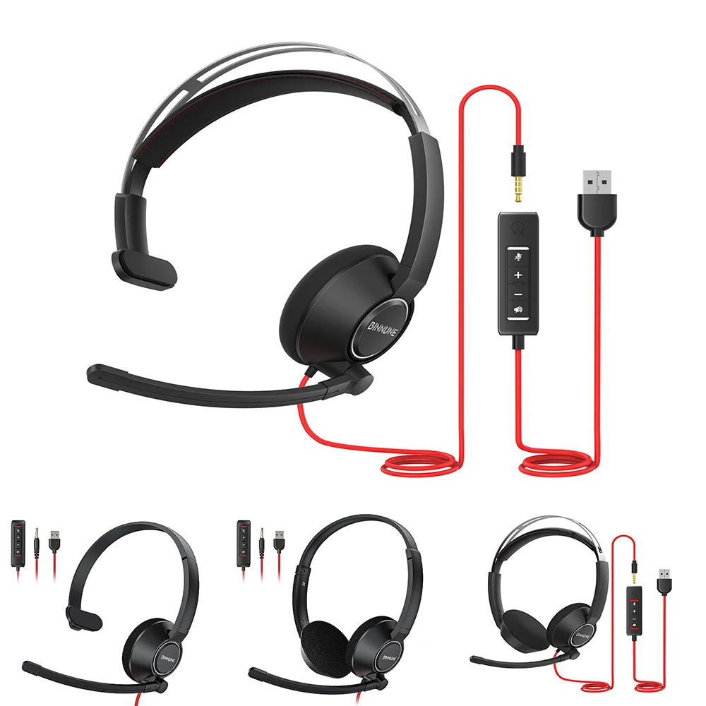 Wired Headphones Wired Headset BINNUNE Headset With Mic for Laptop PC Computer Wired Work Headphones with Noise Cancelling Mic for Zoom Office Conference