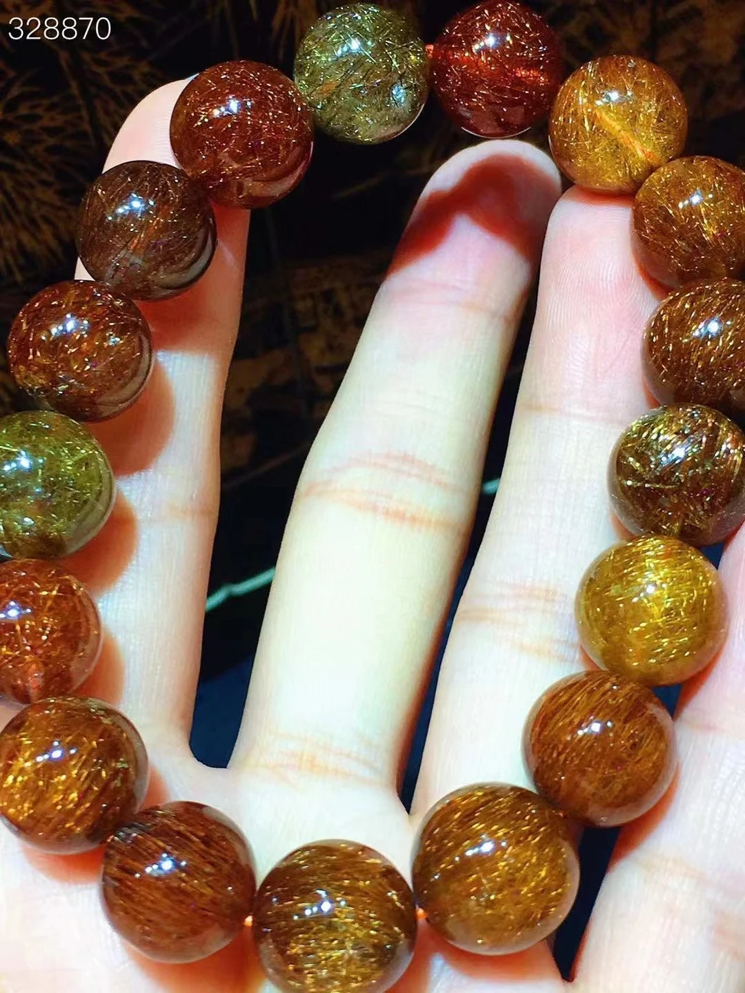 

Natural Copper Green Rutilated Quartz Clear Round Beads Bracelet 12mm Women Men Wealthy Colorful Rutilated AAAAA
