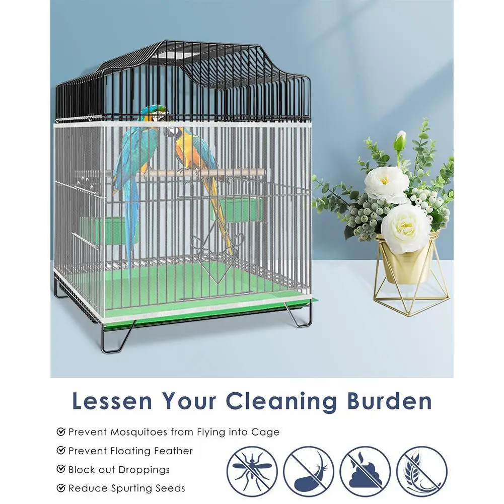 Parrot Bird Cage Cover Adjustable Universal Breathable Stretch Mesh Skirt Dustproof Net Cover Cage Guard