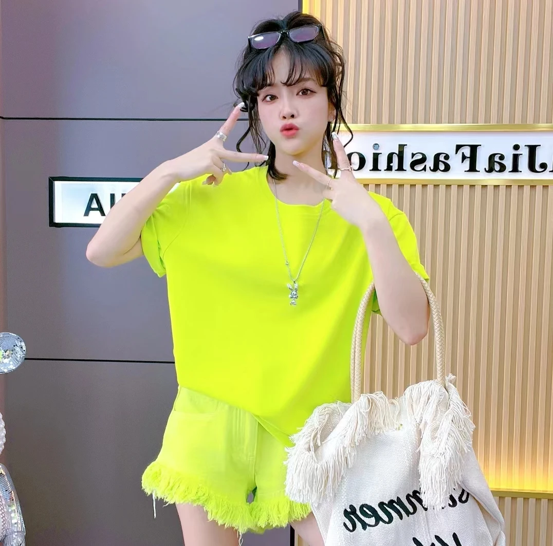 

Candy-colored summer round neck colorful girlfriends sister outfit