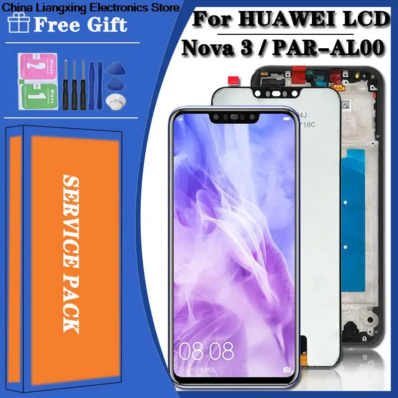 

6.3para huawei nova 3 display lcd tela de toque com moldura para huawei nova3 PAR-AL00, lx1m, lx1, lx9, tl20, tl00 lcd