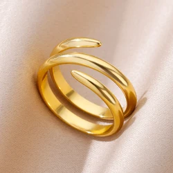 Gold-Toned Stainless Steel Hollow Wide Open Ring - Fashionable Jewelry Gift 2024 - Open (15)