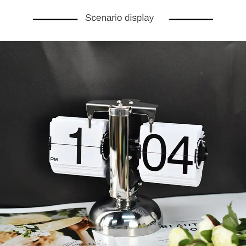 Creative Flip Down Page Desk Clocks Retro Flip Table Clock Stainless Steel Mechanical Automatic