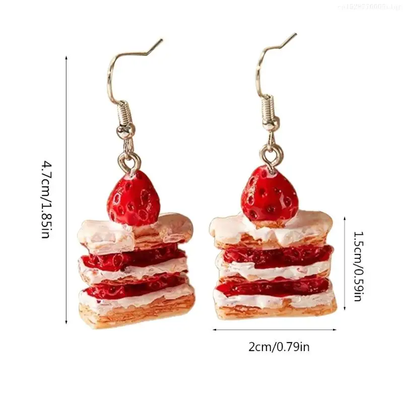 Unique Strawberry Cake Earrings Shaped Ear Rings Eardrops Ear Pendants Stylish Accessories for Girls F0S4 6
