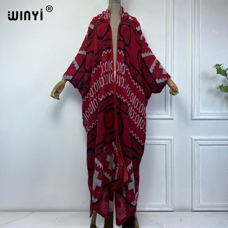 WINYI 여성용 원피스 의상, 하이 퀄리티 코트, 루즈하고 두꺼운 따뜻한 여성용 카프탄 코트, 판초 원피스 후드 걸레 코트, 아바야, 겨울 신상