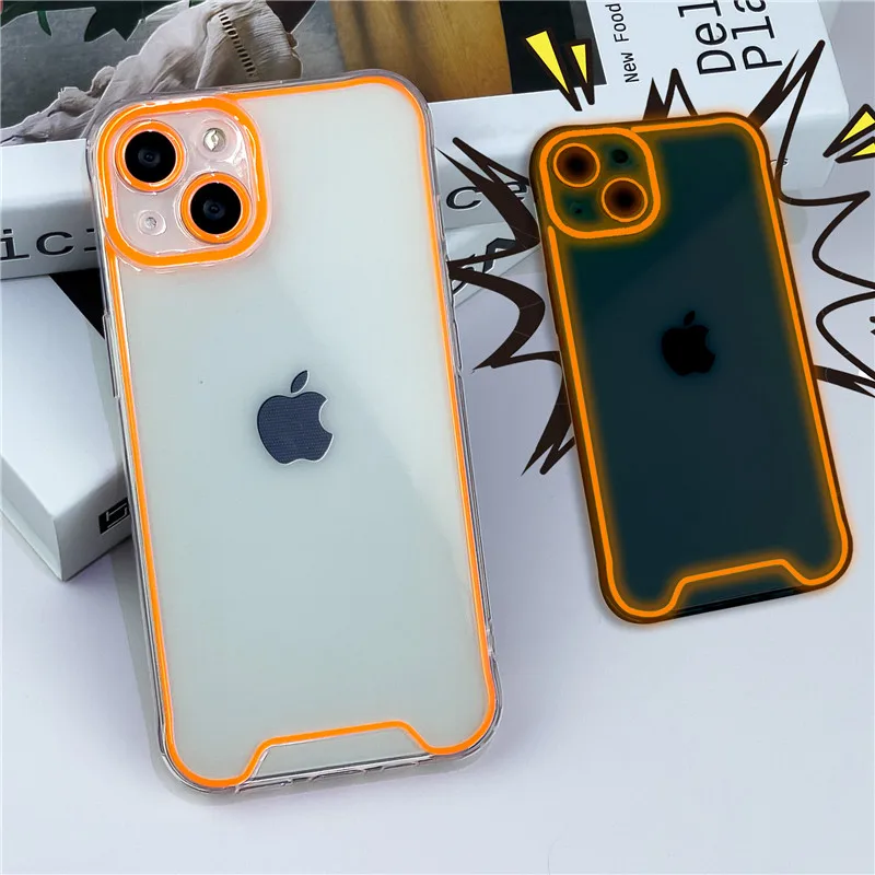 thumbnail image 1 of Funda de teléfono de silicona suave transparente luminosa con luz nocturna para iPhone 14 11 12 13 14 Pro Max 15 16 Pro X XR XS Fundas traseras a prueba de golpes, 1 of 5
