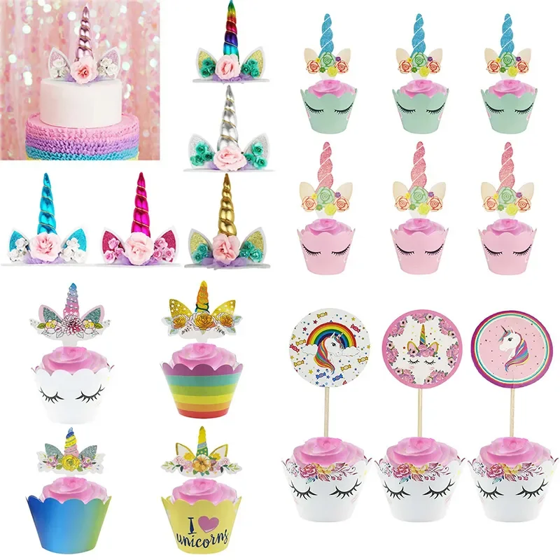 

Unicorn Cupcake Wrappers Cake Topper Unicorn Birthday Party Cake Decorations Kids Baby Shower Unicorn Party Supplies
