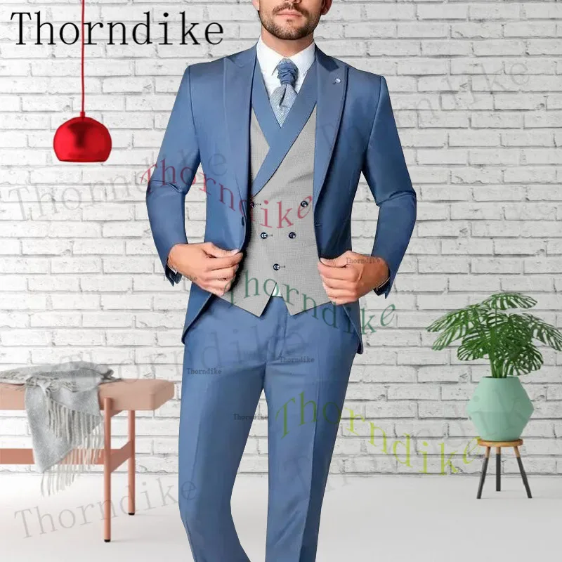 Thorndike Men Suit 3 Pieces Tuxedo Slim Fit Red Coffee Blue For Wedding Dress Suits Blazer Pant and Vest