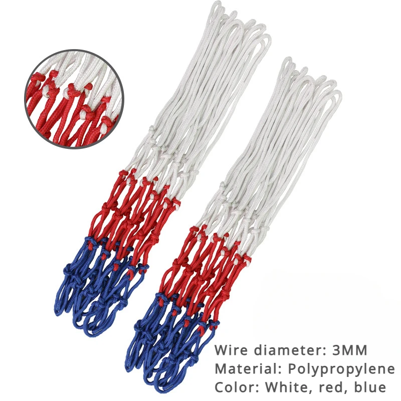 2PCS Standard Basketball Net Red+White+Blue Tri-Color Basketball Hoop Net Powered Hoop Basket Rim