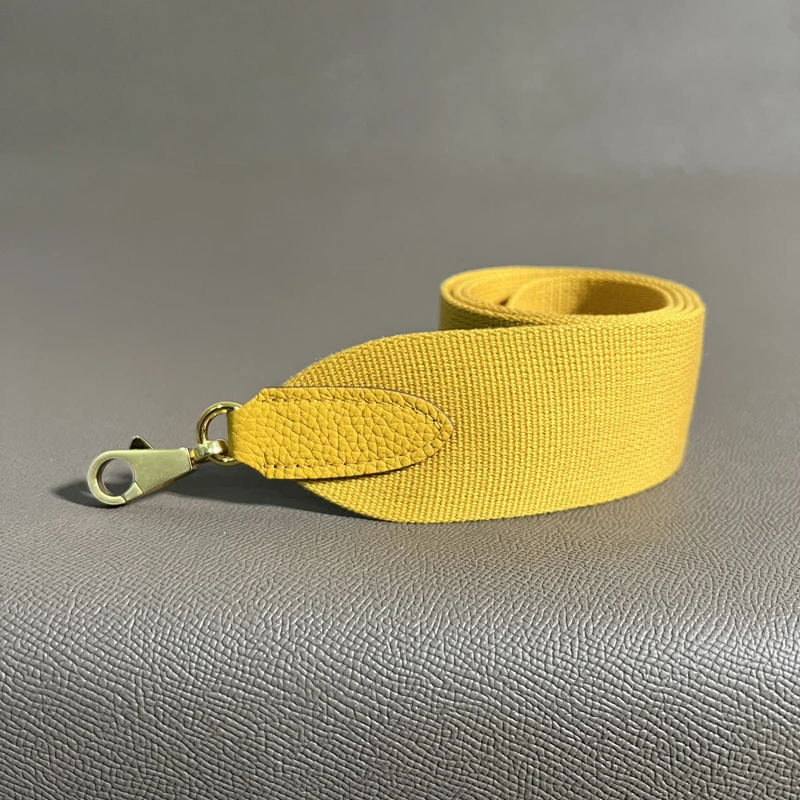 Jaune Amber Togo Cowhide 5cm Wide Canvas belt Steel Buckle Genuine Leather Hand Sewn Suitable For Kelly Bags, Shoulder Straps
