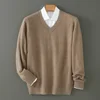 Men's V-neck Wool Sweater, Thick and Loose Pullover, Underlayer Knitted Sweater, Korean Version, Autumn and Winter 6