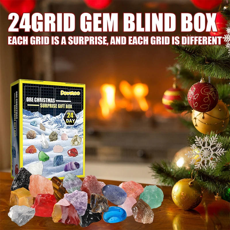 

Ore Christmas Advent Calendar 24 Days Christmas Countdown Calendar with Gemstones Rock Collection Toys Kit Natural Stone Gifts