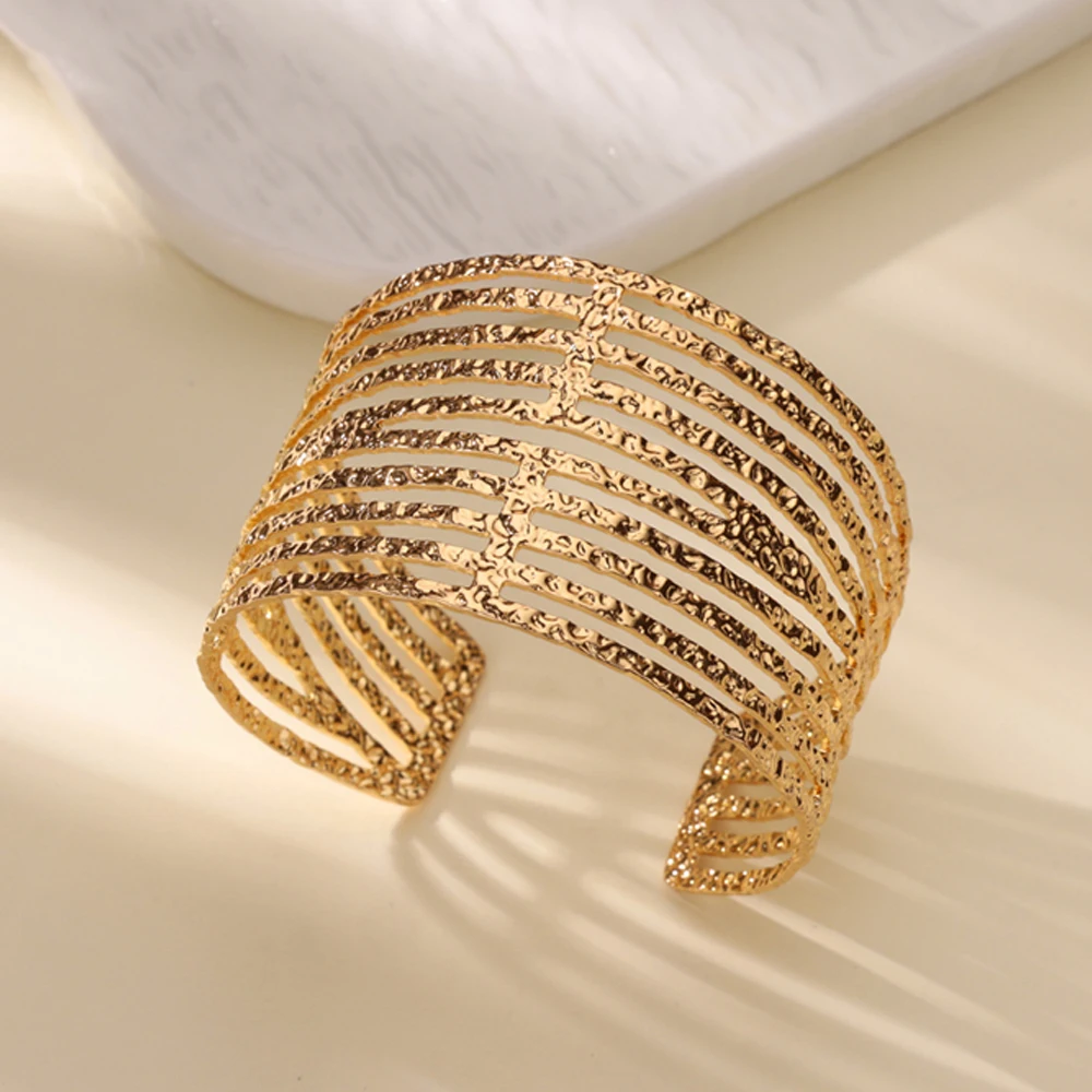 Gold Color Geometric Aesthetic Flower Leaf Bangle - Stainless Steel Bracelet