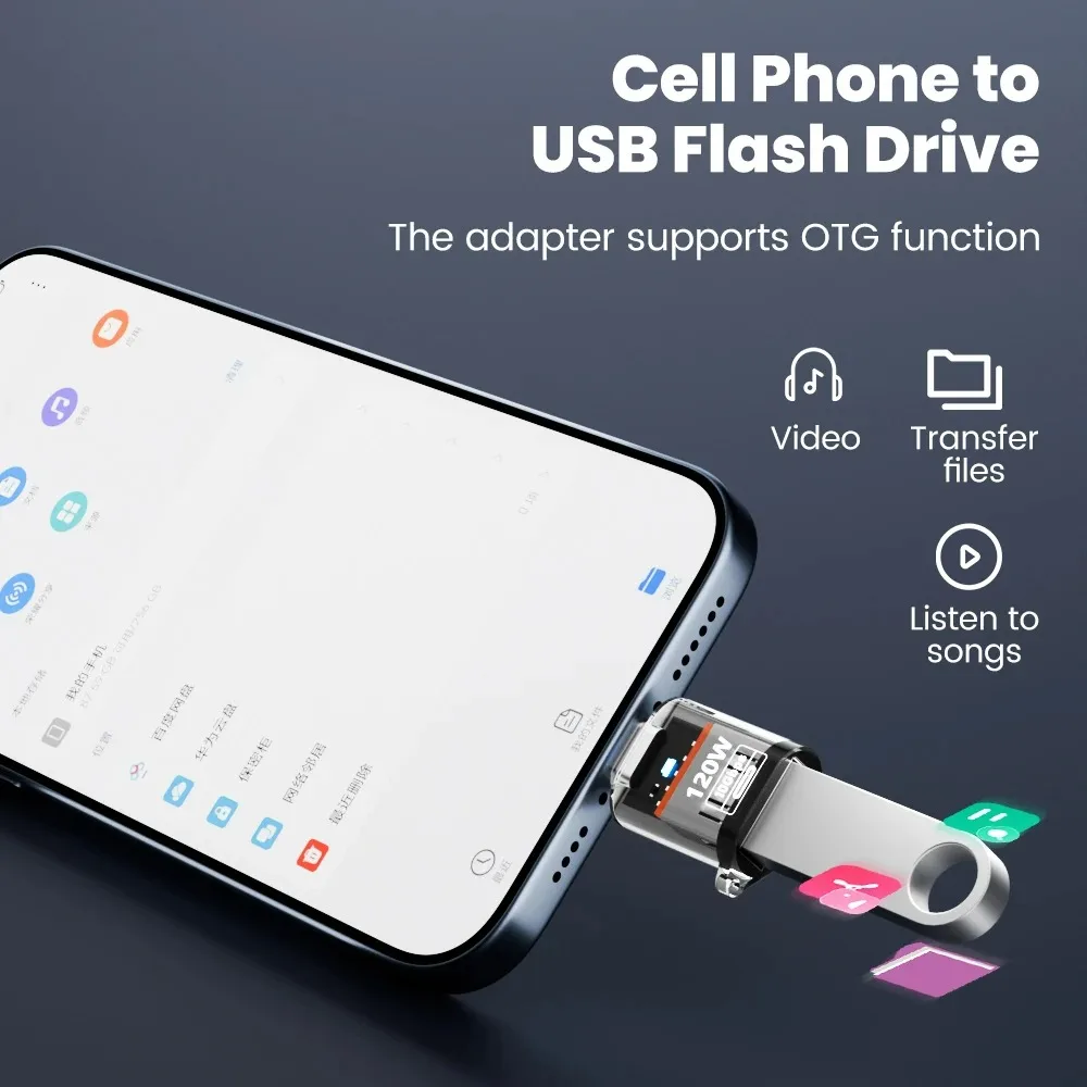 USB 3.2 to Type C Adapter OTG Fast Charging 120W 10GB High Speed Data Audio Transfer For PC Tablet Xiaomi Huawei USB C Converter