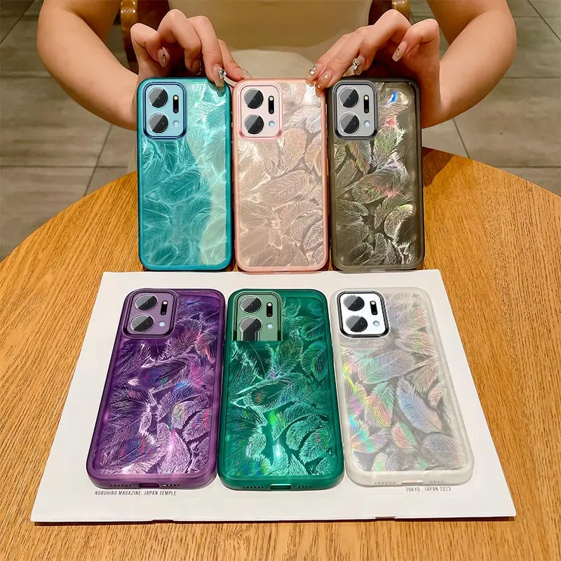 Glitter Feather Pattern Silicone Soft Case Back Cover