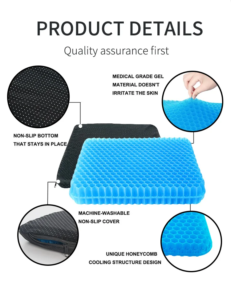 Gel-Sitzkissen Sommer atmungsaktive Waben-Design zur Drucken tlastung Rückens ch merzen-Home-Office-Rollstuhl-Stuhl Autos – Detail 7