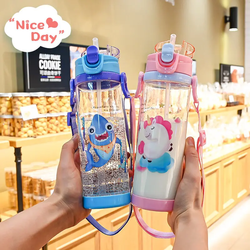 Kids Water Sippy Cup Creative Cartoon Baby Feeding Cup with Straws Leakproof Water Bottle Outdoor Portable Children's Cups