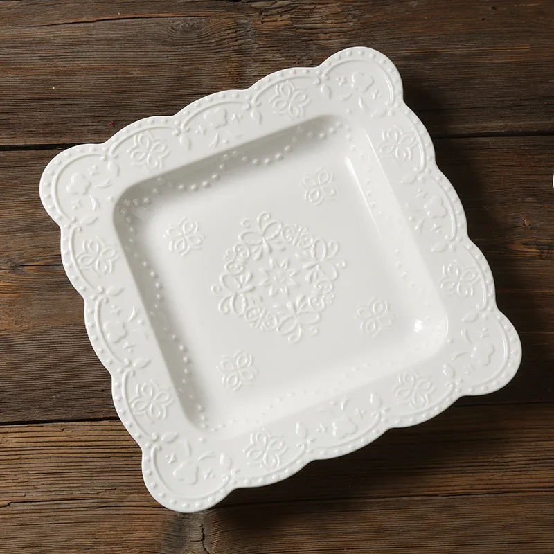 

Relief Square Plate Relief Butterfly Dining Plate Vegetable Plate Depth Square Plate Spaghetti Salad Ceramic Soup Plate