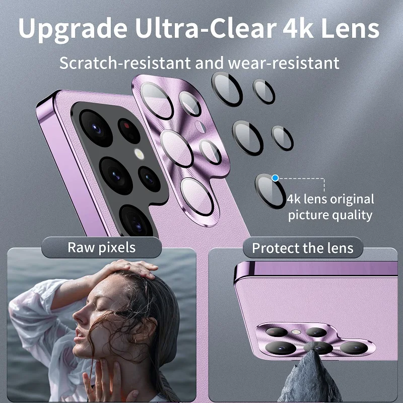 Magnetic Metal Single Sided Leather Back Cover Case for Samsung Galaxy S24 Ultra S23 Ultra S22Ultra Magsafe with Lens Protection