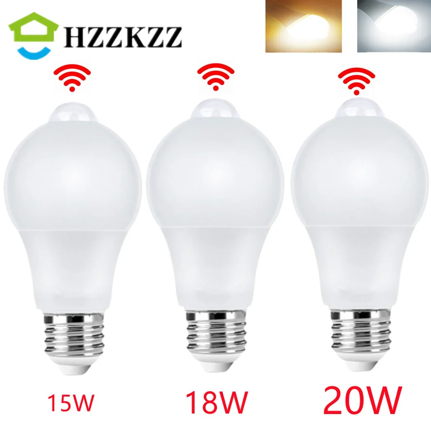 E27 20W AC220V LED Motion Sensor Bulb PIR Sensor Light Auto ON/OFF Night Light Home Parking Lighting AC85V-265V