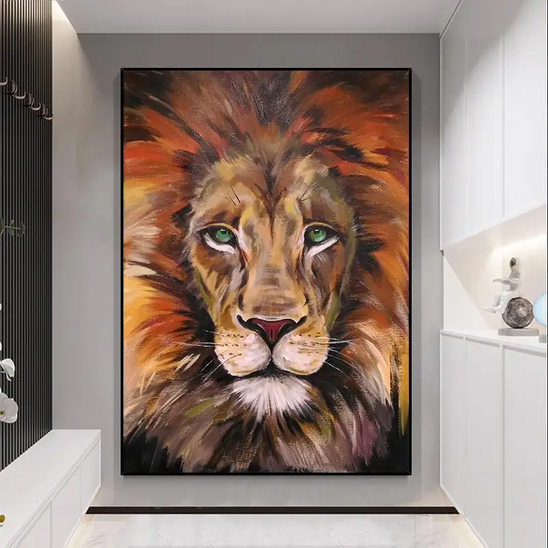 

OuzerQing 100% Hand Painted Oil Painting On Canvas Modern Abstract Animal Lion Wall Art Living Room Home Decoration Unframed
