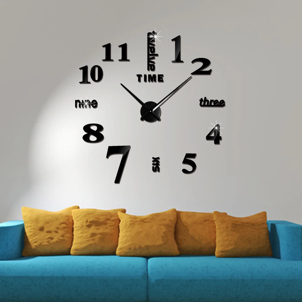 DIY Large Size 3D Digital Wall Clock Acrylic European Three-dimensional Creative Mirror Wall Sticker Clock Home Decoration