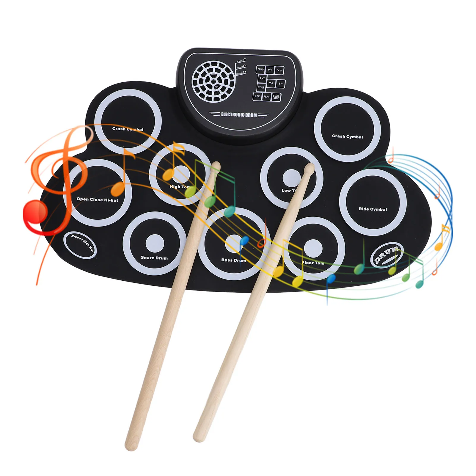 סט תוף אלקטרוני עם 9 פדים, נטען, עם רמקול מובנה, תוף תרגול אלקטרוני נייד ומתקפל עם חיבור לאוזניות לילדים