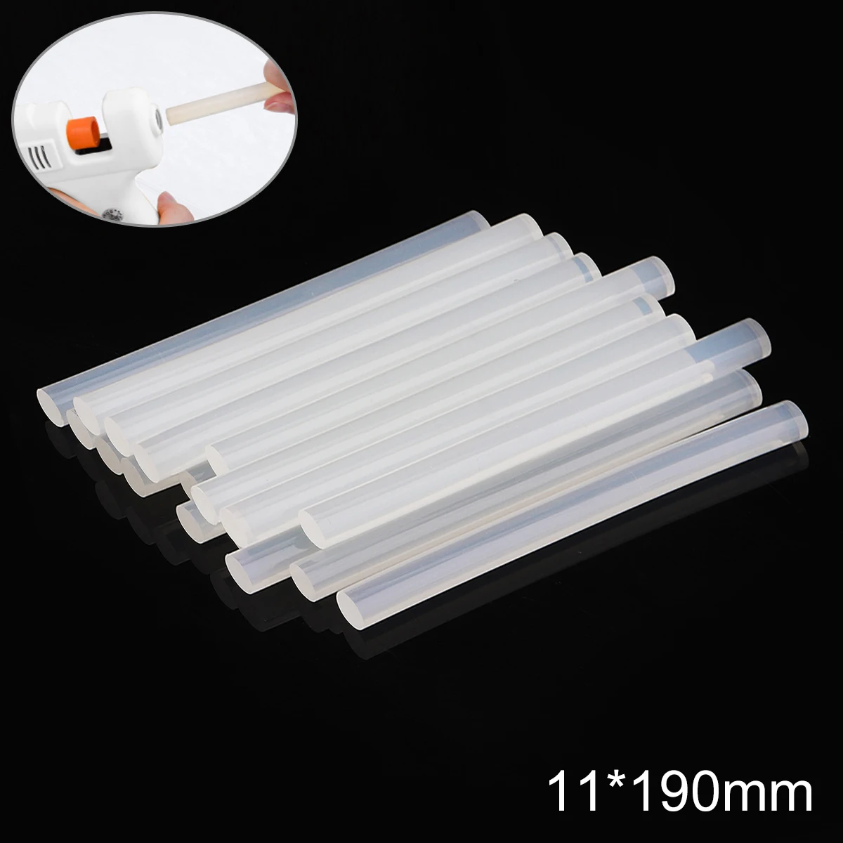 Transparente Hot-Melt Gun Glue Sticks para Pistola de Calor, Adesivo DIY Ferramentas, Reparação Acessórios de Liga, 11mm x 190mm, 15-100Pcs por lote