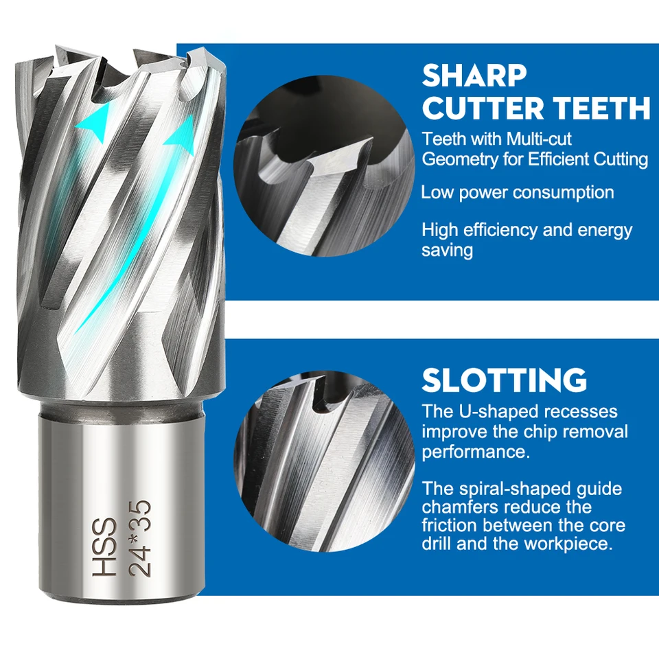 Annular Cutter JESTUOUS 1 Inch Cutting Diameter 3/4 Weldon Shank 1 Cutting Depth With Pilot Pin Slugger Bits HSS Kit For Magnetic Drill Press,1 Piece