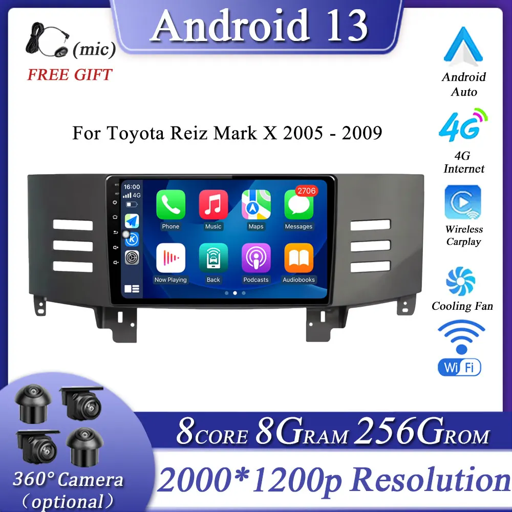 

Для Toyota Reiz Mark X 2005 - 2009 Автомобильная интеллектуальная система Радио мультимедийный плеер навигация GPS 4G WIFI QLED экран Android 13