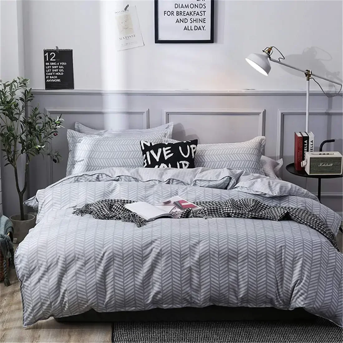 stripe-modern-duvet-cover-twill-bedding-set-geometric-white-and-grey-distressed-rugby-stripes-print-shades-reversible-white-gray