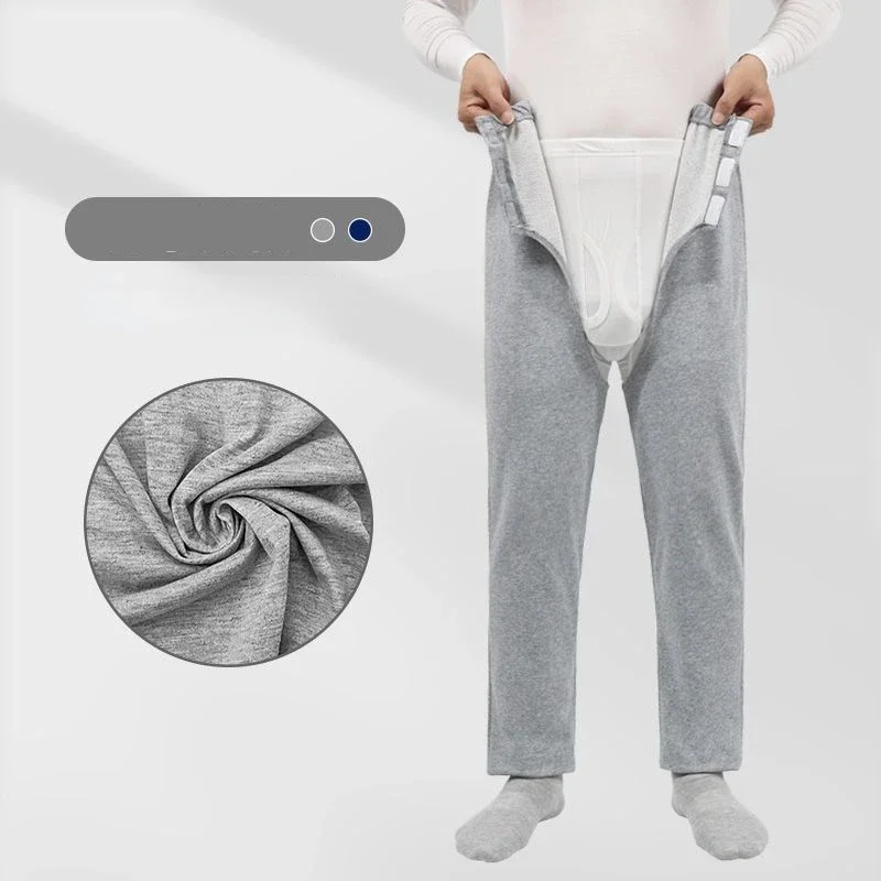 Man Front Back Open Crotch Patient Sweatpants Unisex Adult Old Incontinence Nurse Pants Care Easy Clothing Functional Bottoms