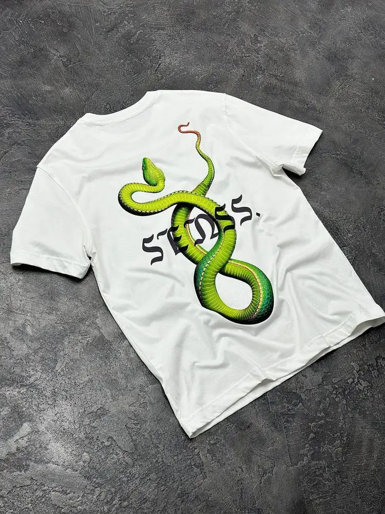 

Unisex Snake Printed Cotton T-shirt, Men Oversized Graphic T-shirt