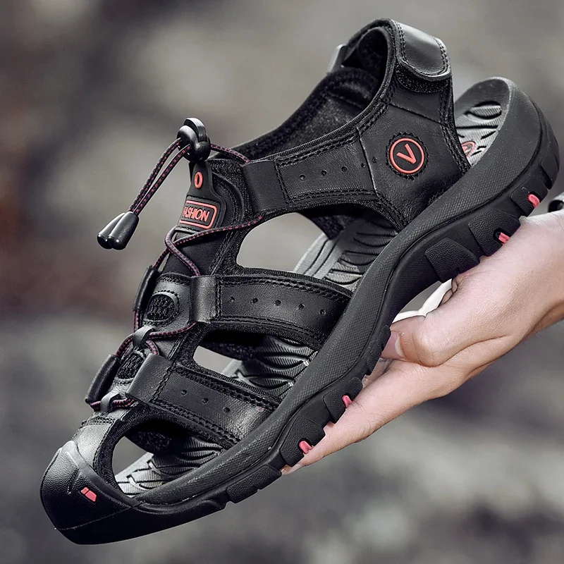 Men Sandals Summer Outdoor Walking Trekking Casual Leather Hiking Slippers Beach Wading