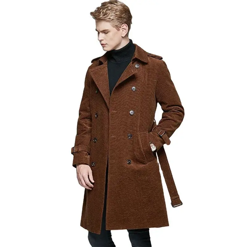 

Европейская Осенняя Хлопковая мужская ветровка, Вельветовая двубортная верхняя одежда средней длины, Повседневная Деловая трендовая зимняя одежда с отложным воротником