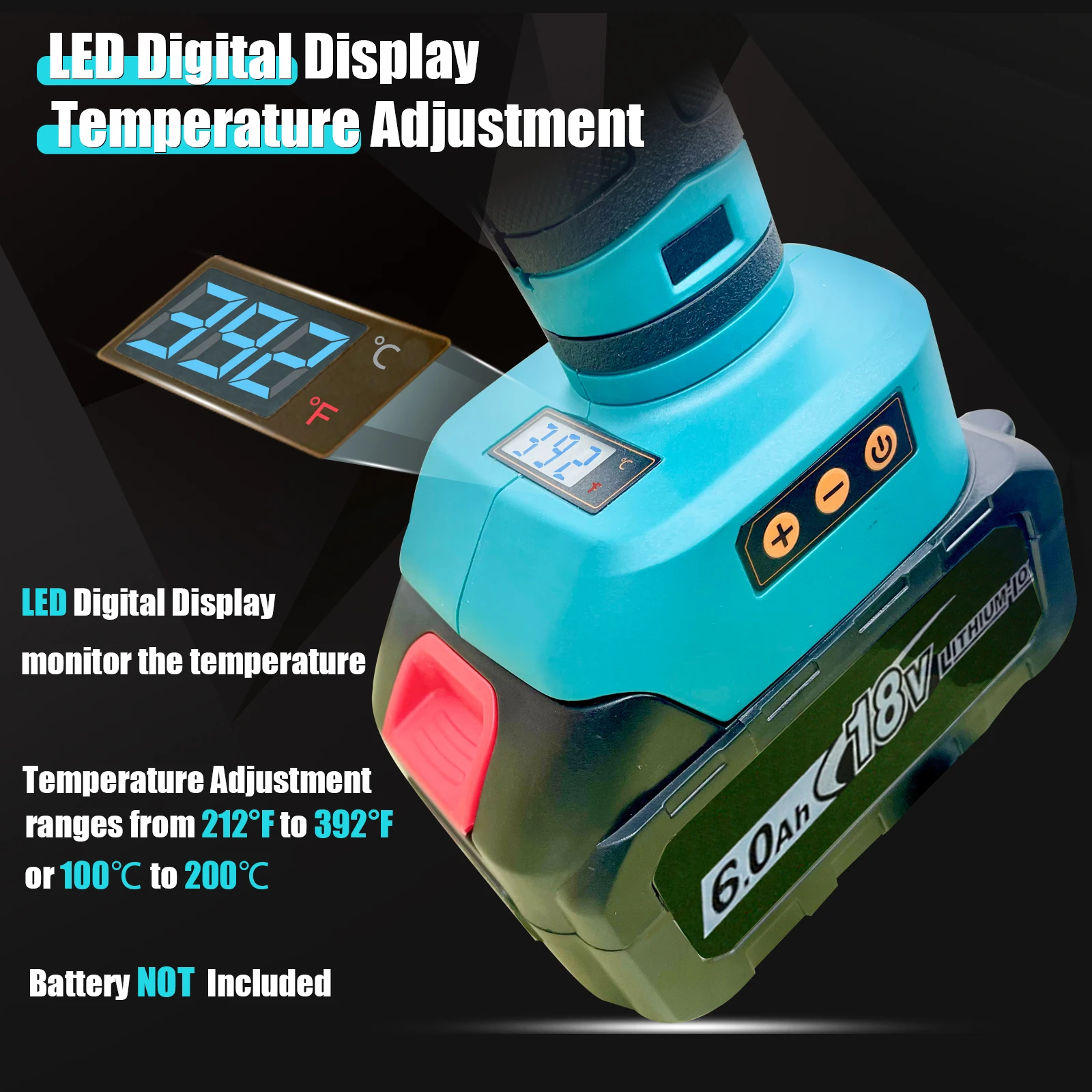Cordless Glue Gun Hot Glue Gun 100W Cordless Glue Gun for Makita 20V Battery Digital Temperature Adjustable with 10 Glue Sticks