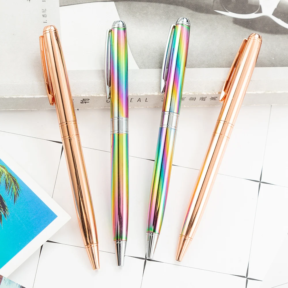 

20 Pcs Rainbow Colorful Pen Metal Ballpoint Pen Bullet 1.0mm Nib Refill Office Stationery Writing Pen Rollerball Pen